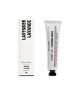 Lavender lotion tube and packaging on a white background
